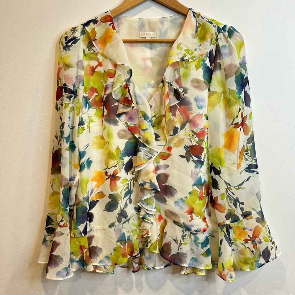 Laura Ruffle Front Floral Print Blouse Cream - Picture 4 of 9